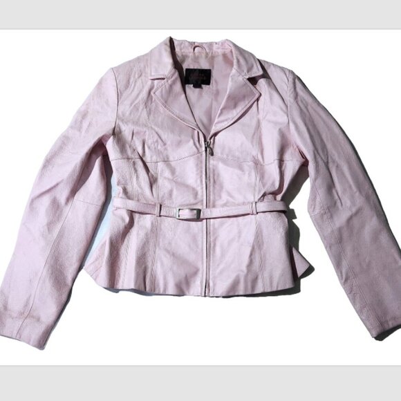 Oscar Leopold Leather Jacket Womens XXL Light Pink Belted Lined Short Jacket - Picture 4 of 9